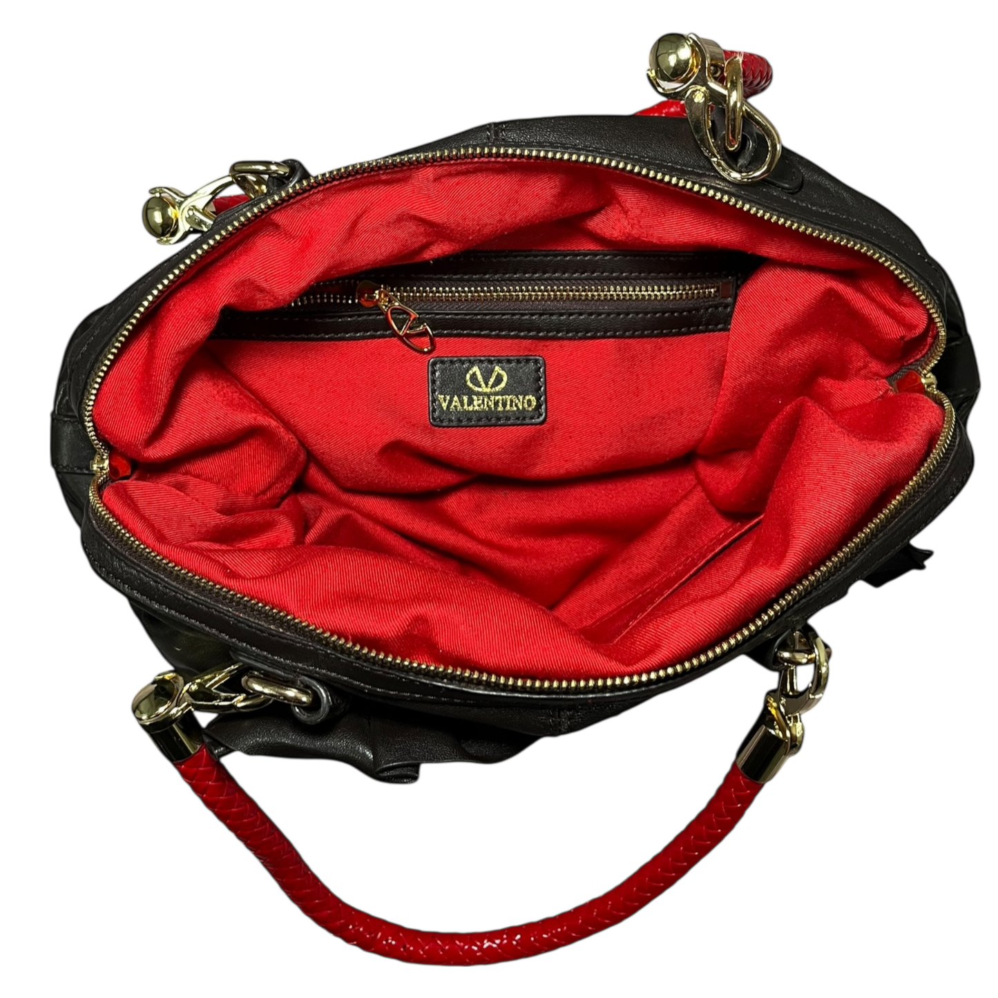 Vintage Valentino Patent Black Leather Rose Handle Bag