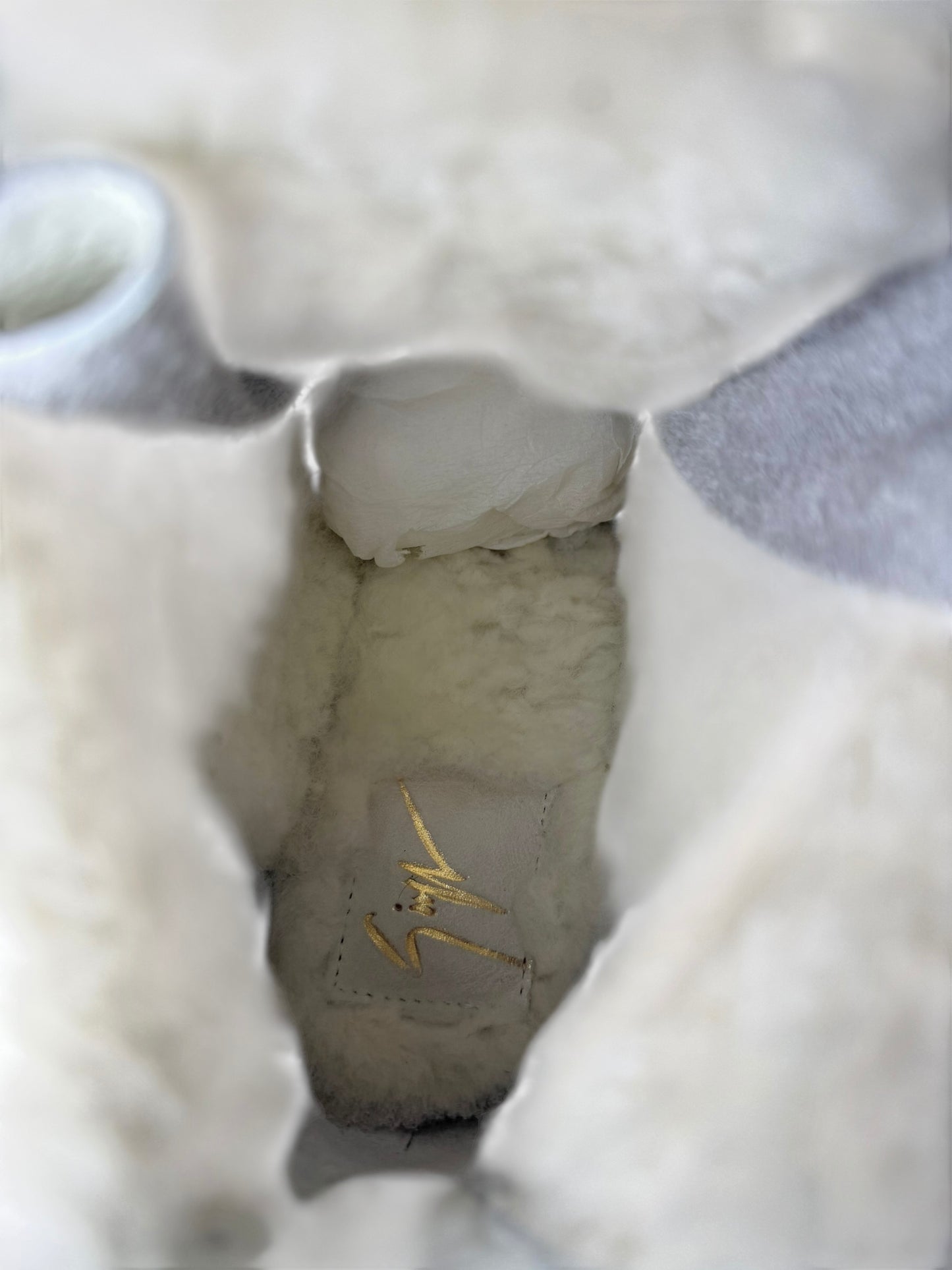 Giuseppe Zanotti White Fur Leather Chain Tumbled Wedge Boots