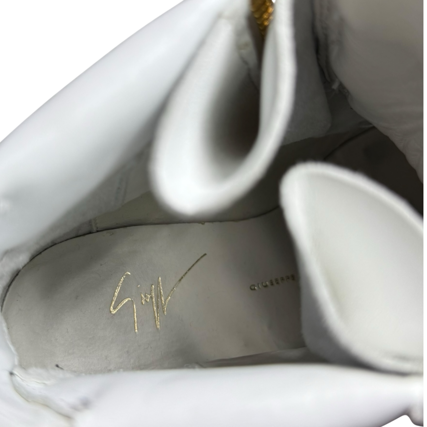 Giuseppe Zanotti White Leather and Gold Chain Design Pump Wedge Sneakers