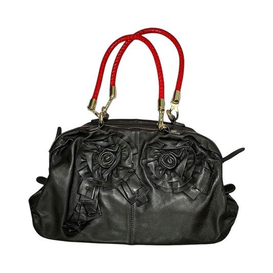 Vintage Valentino Patent Black Leather Rose Handle Bag