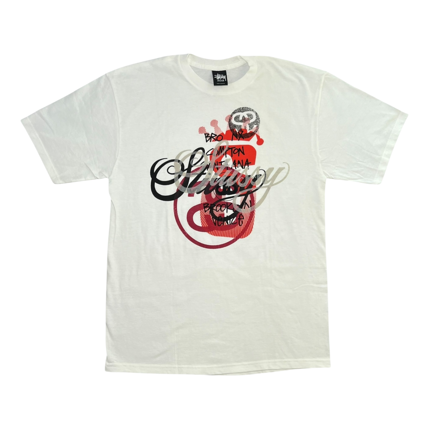 (M) White rare crown stussy tshirt World Tour