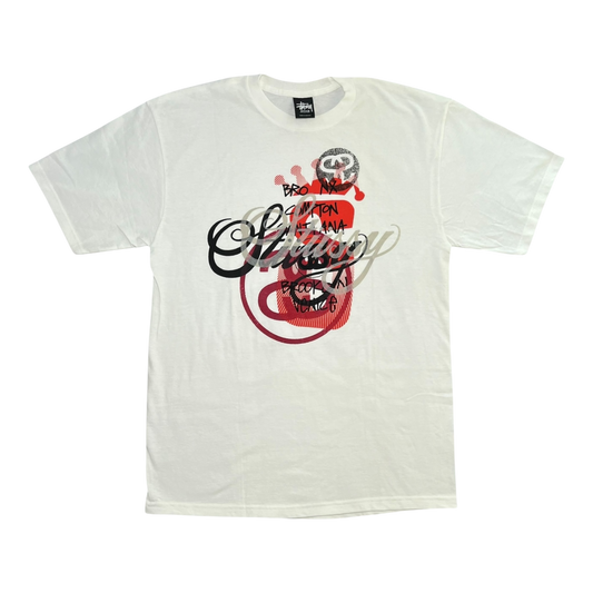 (M) White rare crown stussy tshirt World Tour