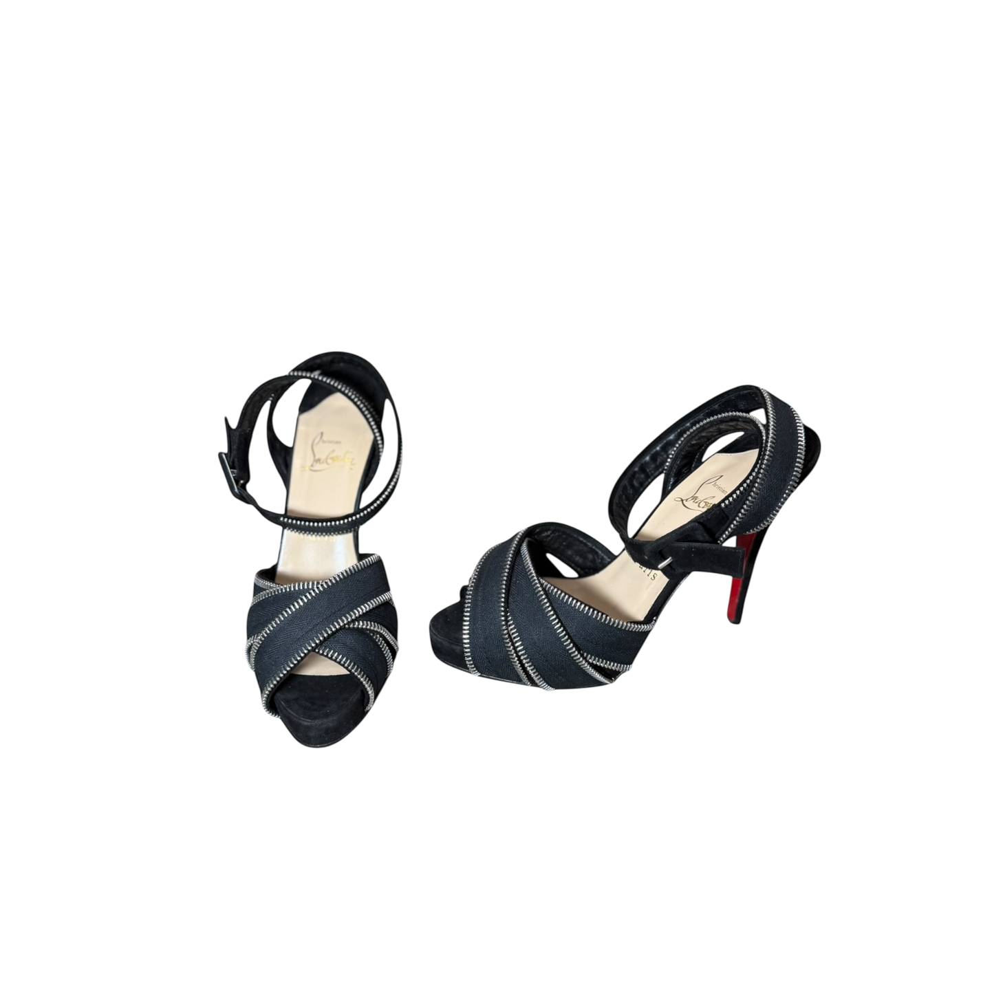 Authentic Christian Louboutin Zoupi Ankle Wrap Zipper Heels
