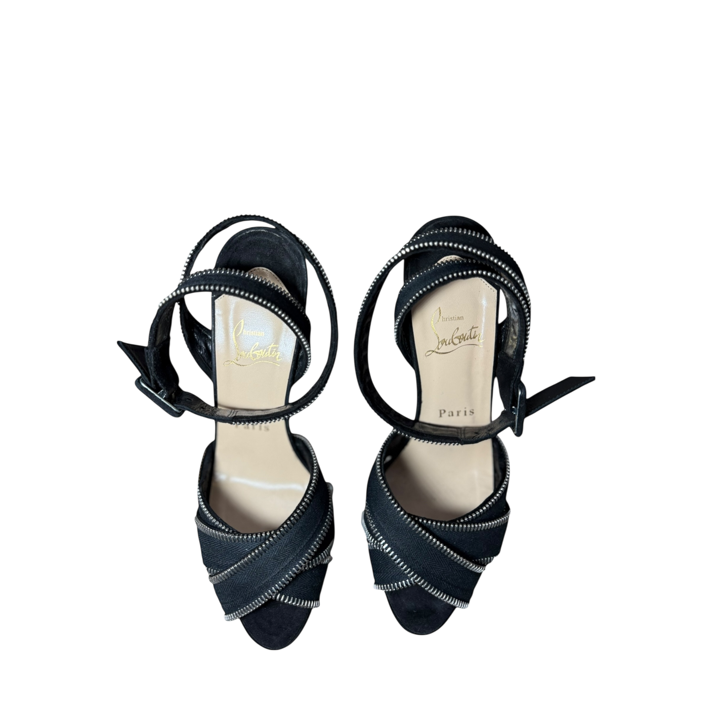 Authentic Christian Louboutin Zoupi Ankle Wrap Zipper Heels