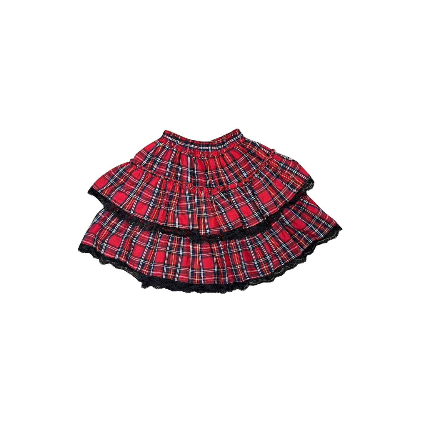 Volcan & Aphrodite Plaid Laced Mini Skirt Trim Ruffle Skirt