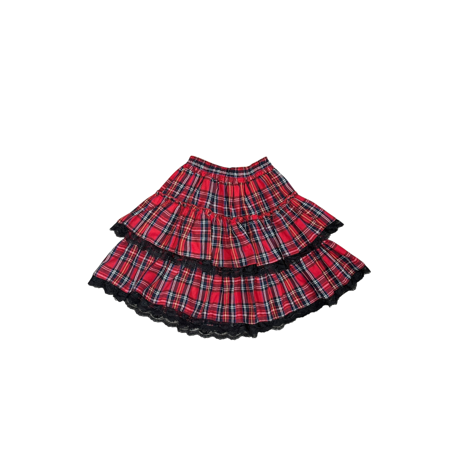 Volcan & Aphrodite Plaid Laced Mini Skirt Trim Ruffle Skirt