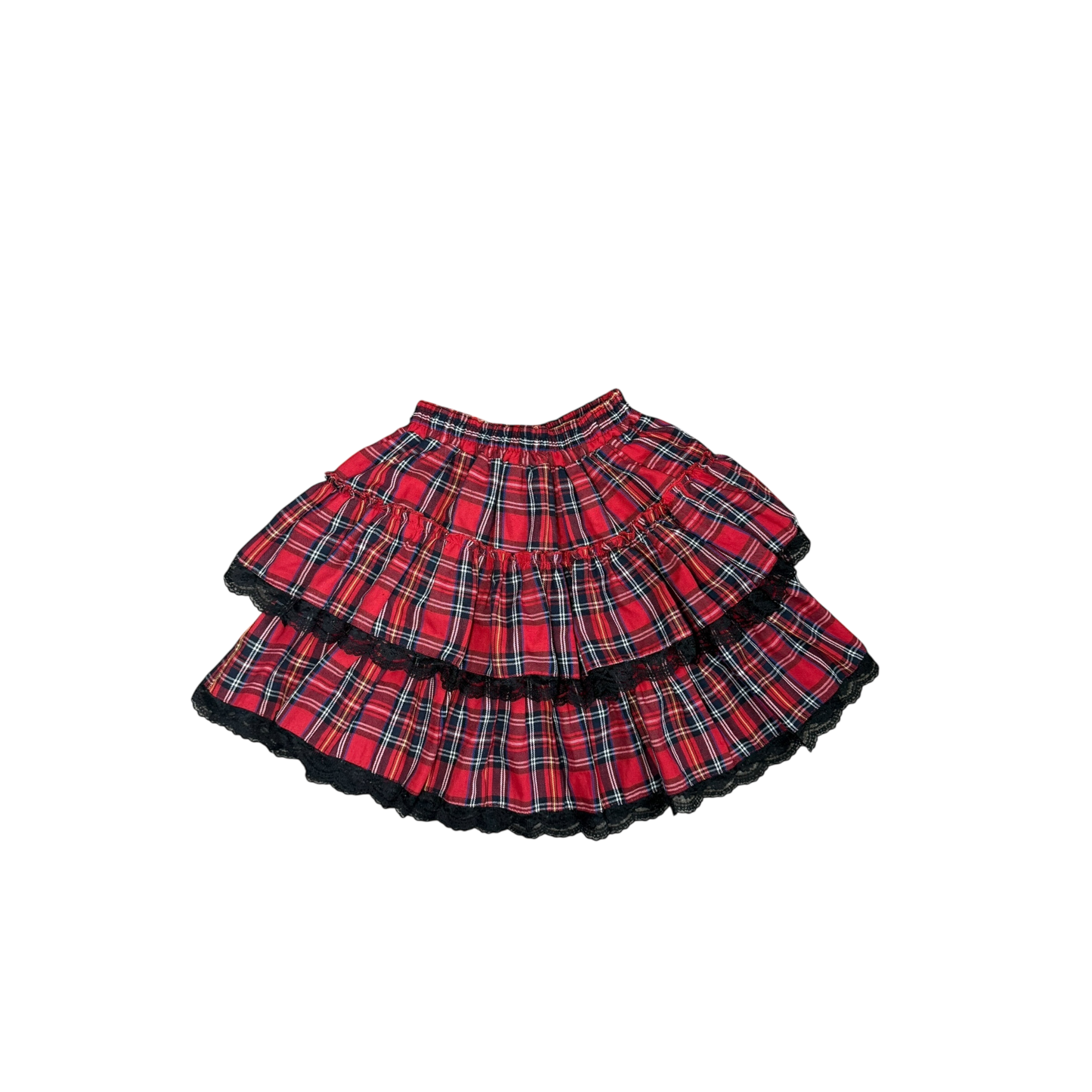 Volcan & Aphrodite Plaid Laced Mini Skirt Trim Ruffle Skirt