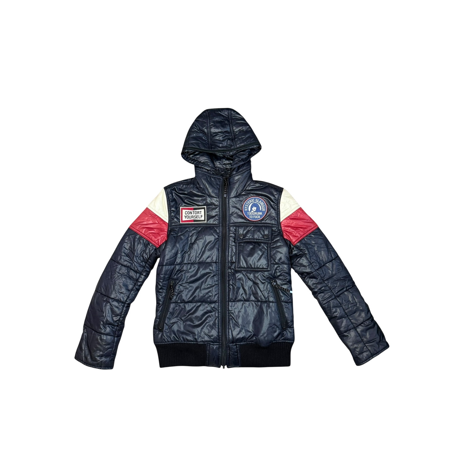 Punk Vintage Exclusive Hysteric Glamour “Contort Yourself” Light Prima Loft Puffer with Patches