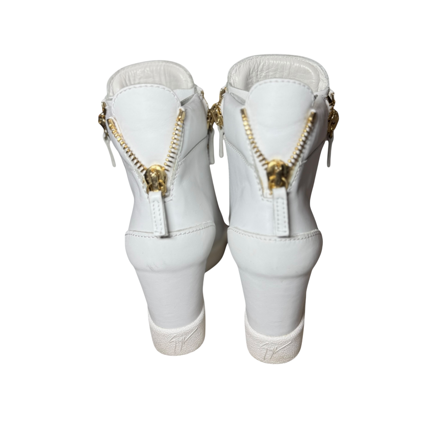 Giuseppe Zanotti White Leather and Gold Chain Design Pump Wedge Sneakers