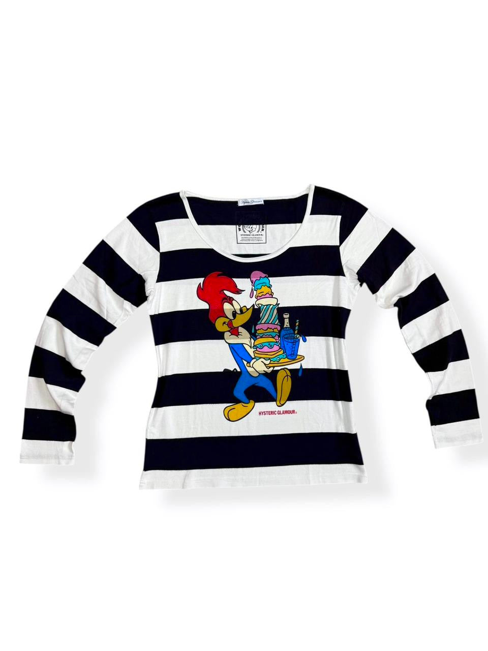 RARE 15SS Hysteric Glamour x Woody Woodpecker Collaboration Thick Striped Print Long Sleeve