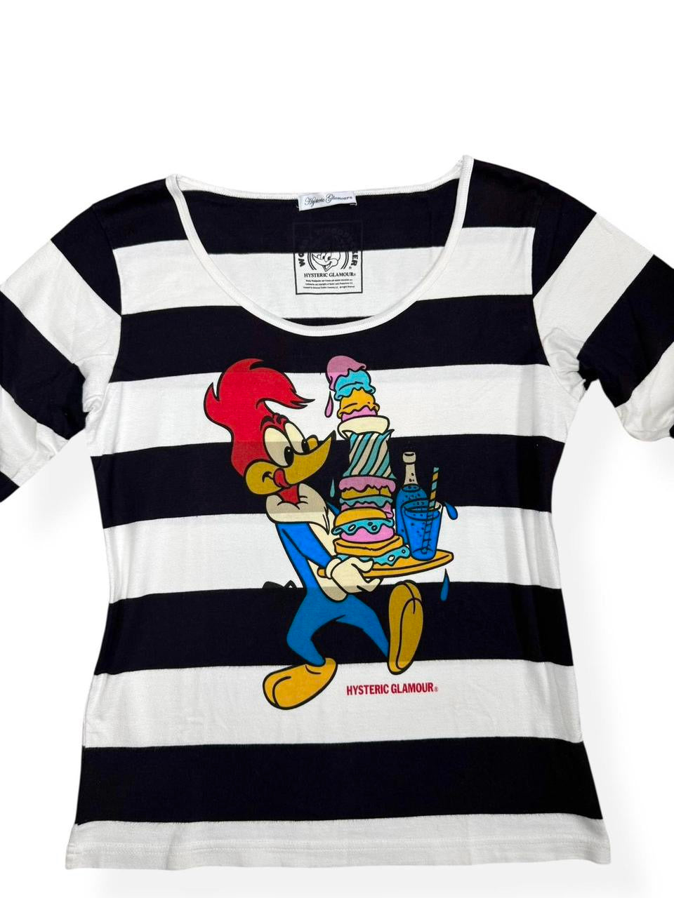 RARE 15SS Hysteric Glamour x Woody Woodpecker Collaboration Thick Striped Print Long Sleeve