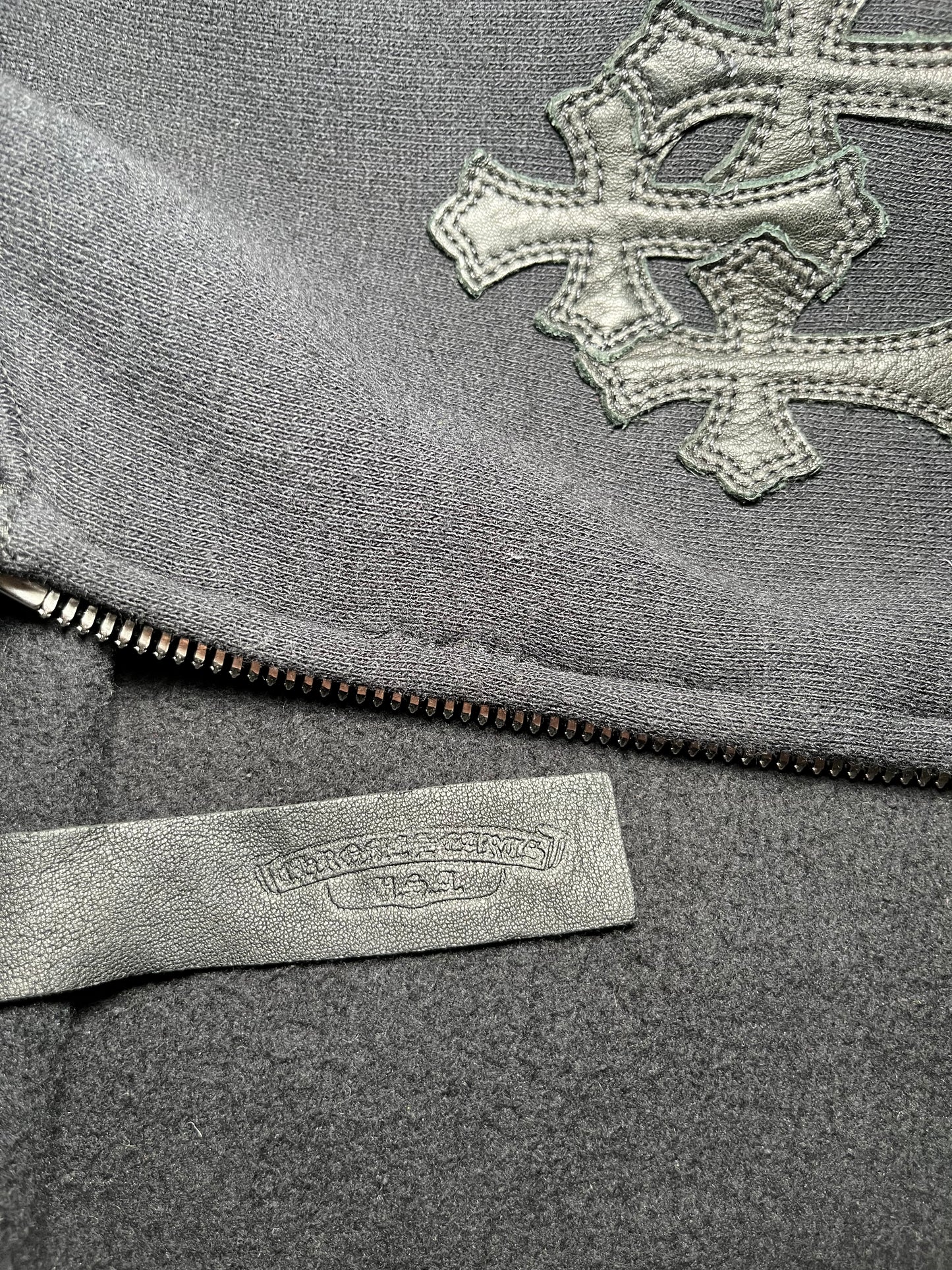 Chrome hearts leather sleeve zip up hoodie