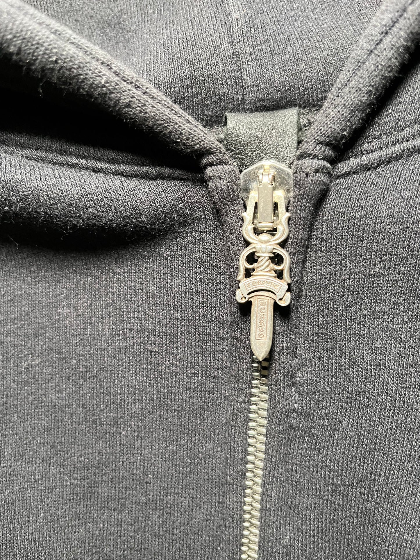 Chrome hearts leather sleeve zip up hoodie