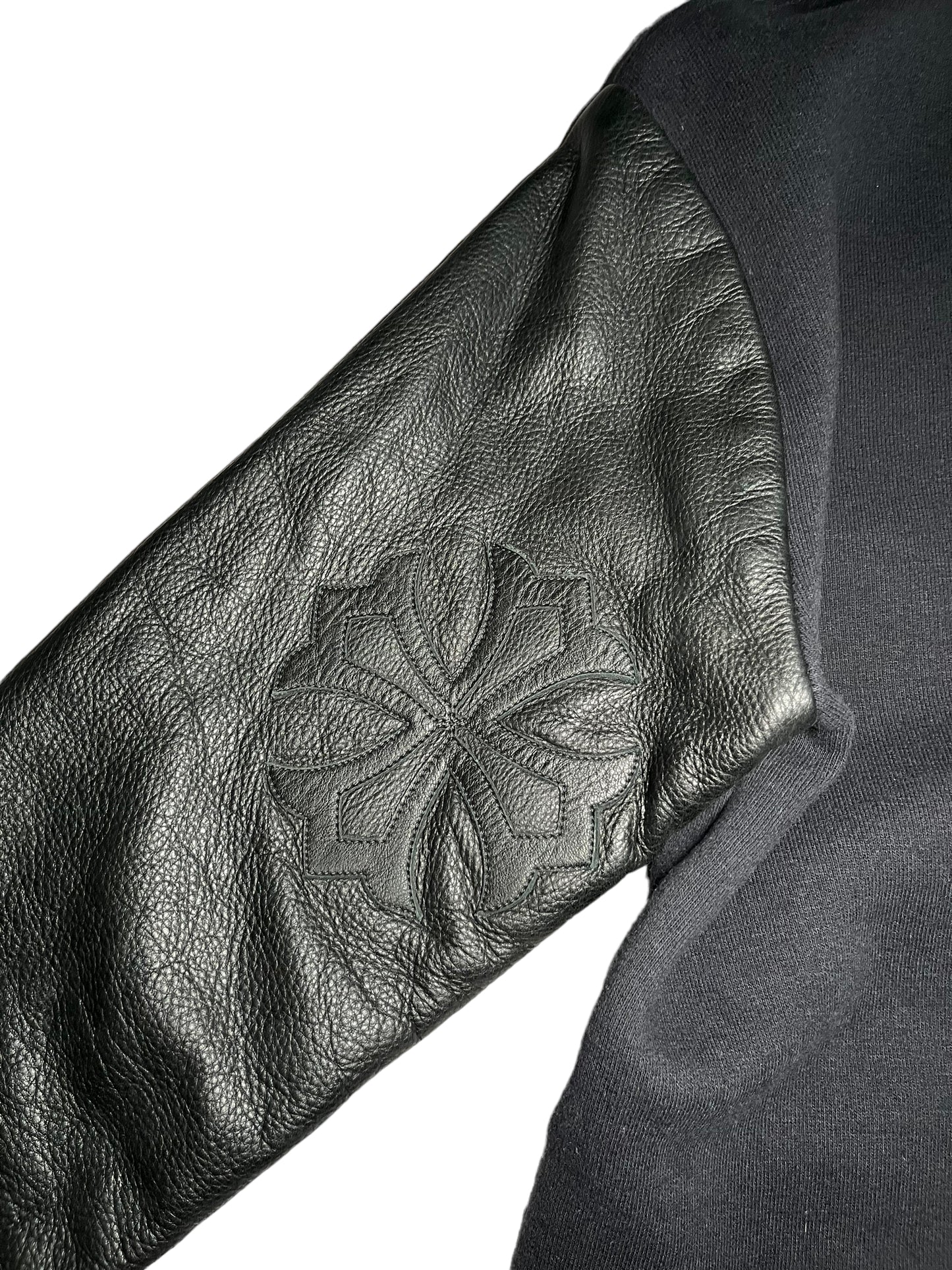 Chrome hearts leather sleeve zip up hoodie