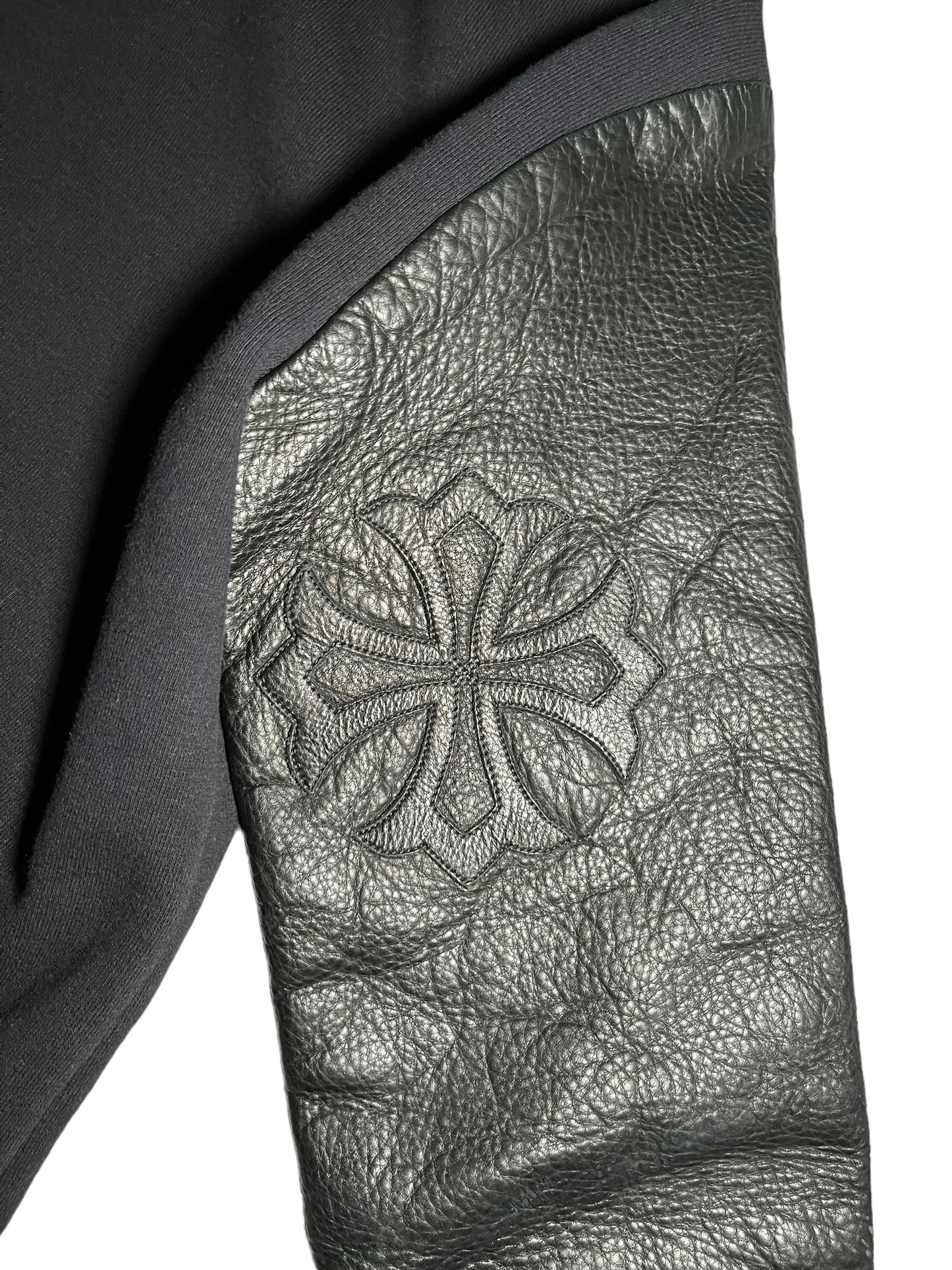 Chrome hearts leather sleeve zip up hoodie