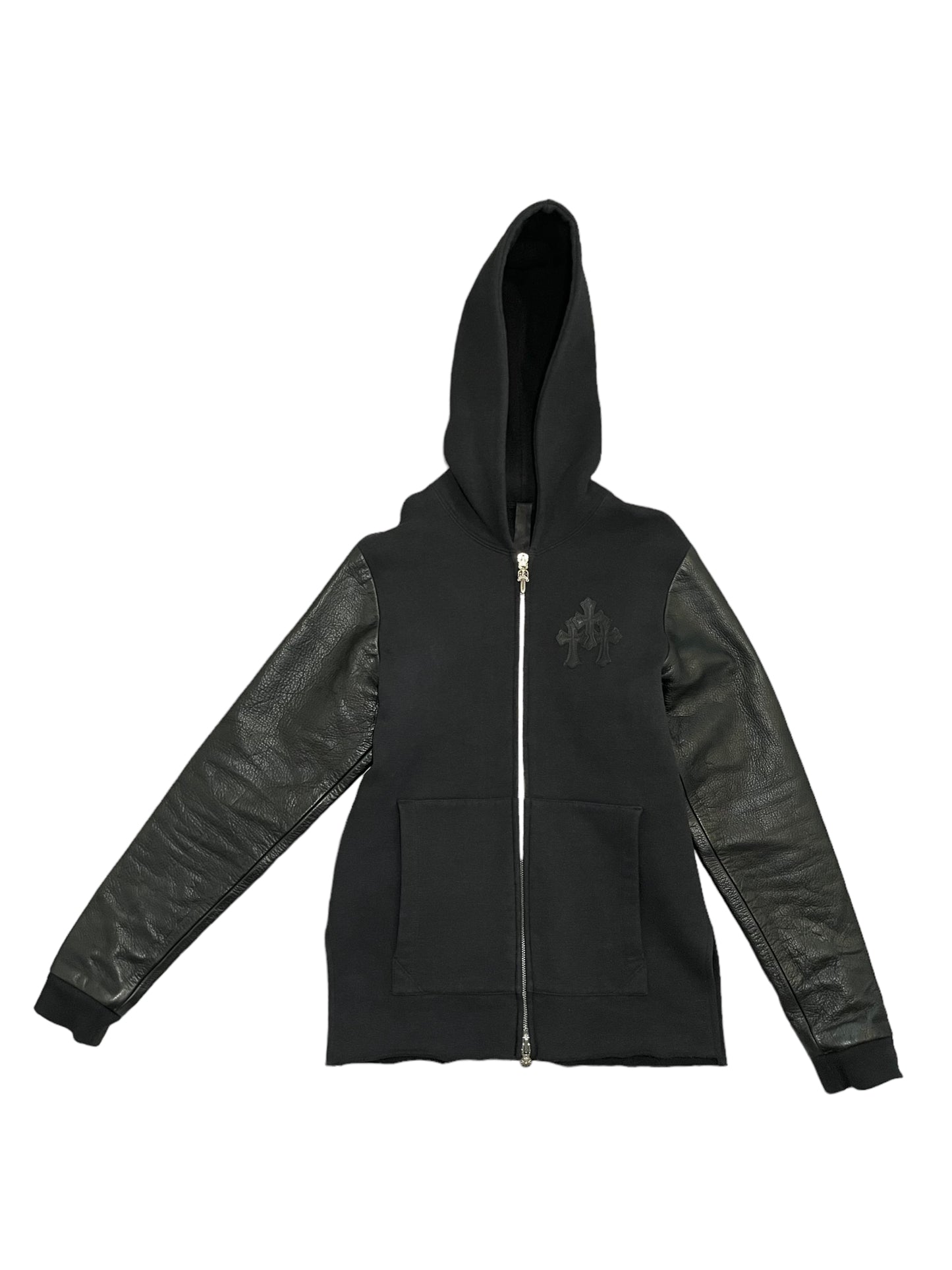 Chrome hearts leather sleeve zip up hoodie