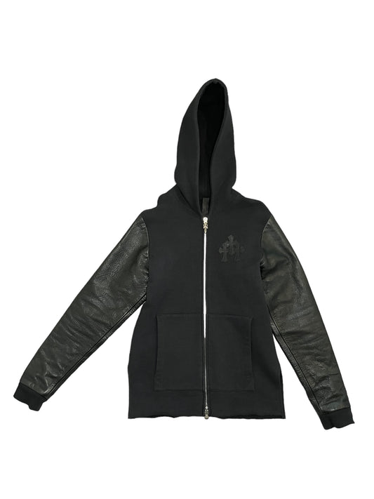 Chrome hearts leather sleeve zip up hoodie